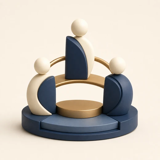 Escultura abstracta de colaboración y gestión laboral